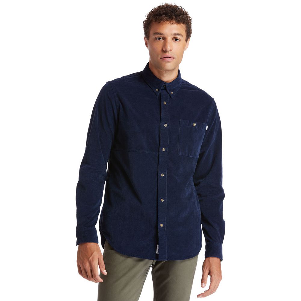 Camisa Timberland Argentina Hombre - Mascoma River Long-Sleeve Corduroy - Azul Marino - CSHPXU-731